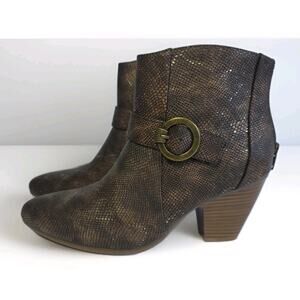Baretraps Lucia 7.5M Taupe Metallic Ankle Boots Buckle Block Heel Zip